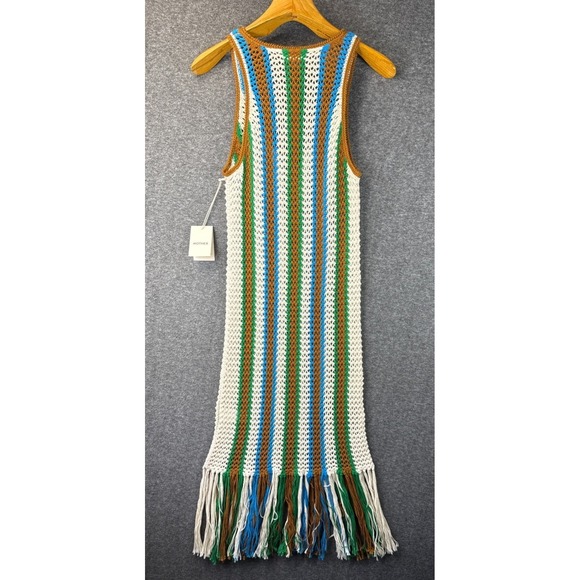 NWT MOTHER The Benefits Dress Size XS Striped Crochet Fringe Midi Cotton Anthro - Picture 2 of 12